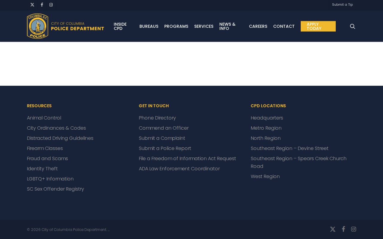 Columbia Police Department press releases and announcements source page