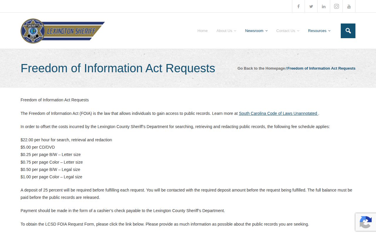 Lexington County booking-record and booking-photo request route