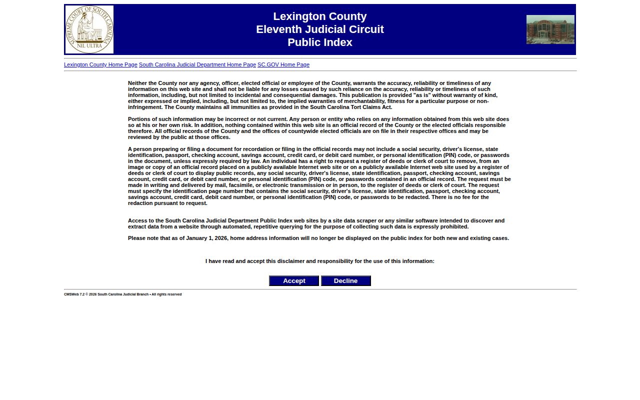 Lexington County court disposition record search
