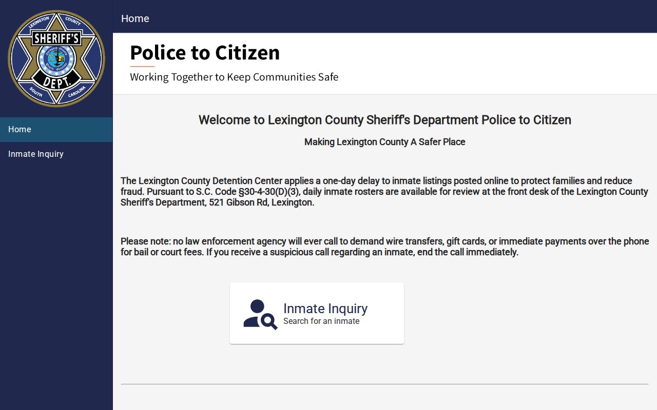 Lexington County official jail roster and booking record search