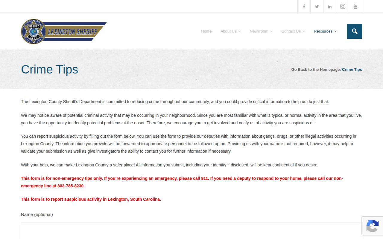 Lexington County warrant tip information from the LCSD official records route